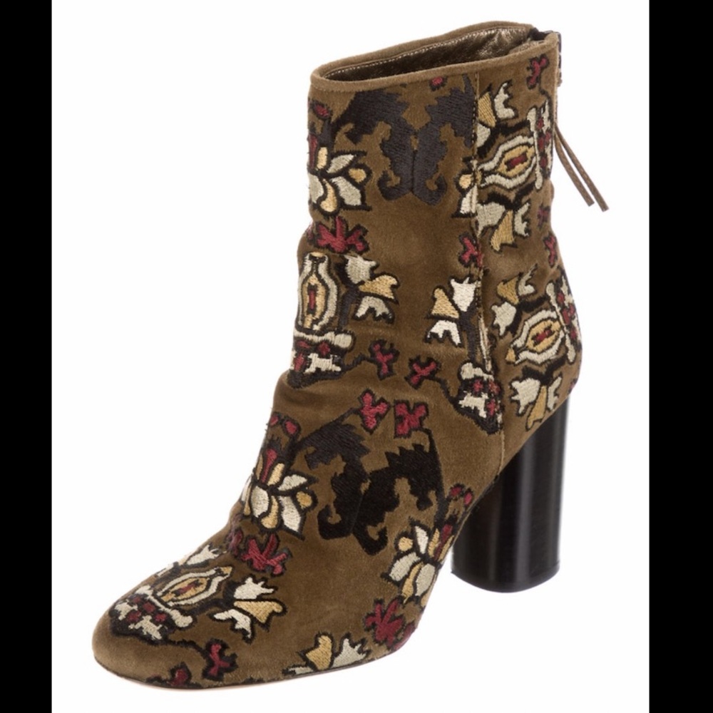 Isabel Marant Guys Suede Embroidered Olive Floral Ankle Boots women’s size 6(37)